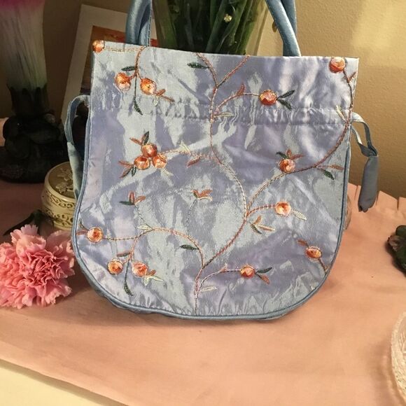 New Silky Feeling Drawstring Pouch in Soft Sky Blue - Picture 1 of 4